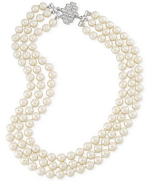 Carolee Silver-Tone Deco Crystal Imitation Pearl Three-Row Necklace